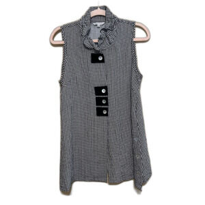 John Mark Ruffle Neck Top Women Small Black White Geometric Art Wear Lagenlook